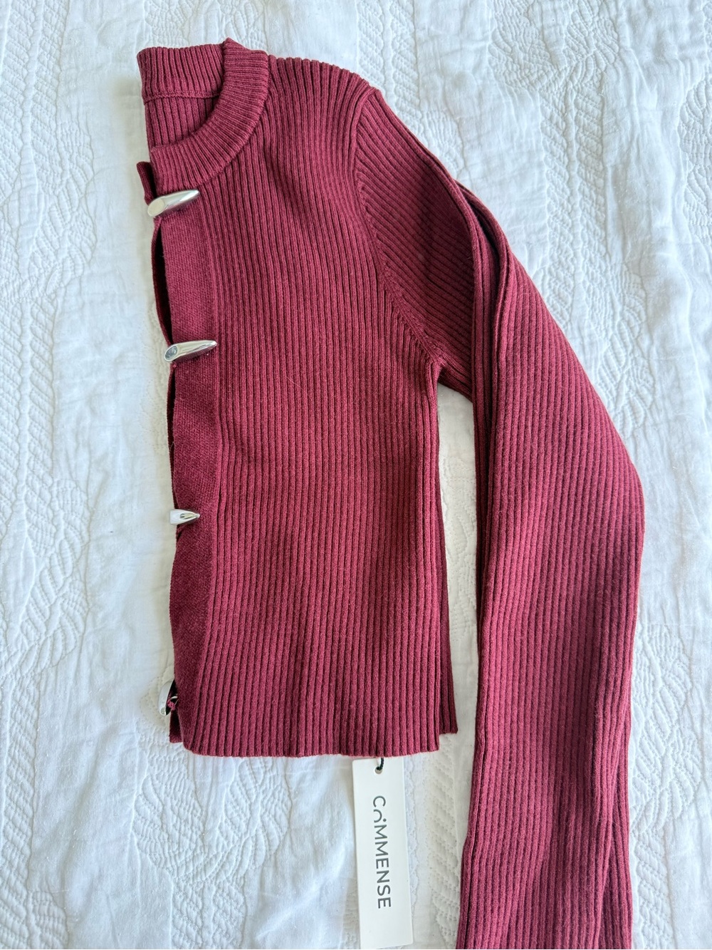 Commense Ribbed Button-Front Cardigan - Berry - Picture 3 of 3